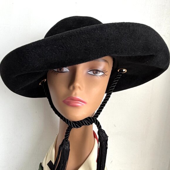 Vintage Don Anderson NY Midcentury Spanish Gaucho Cowboy Black Wide Brim Hat - Picture 2 of 10